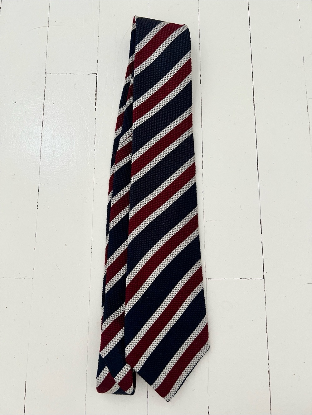 Suitsupply Burgundy, Red and Light Gray Striped Tie